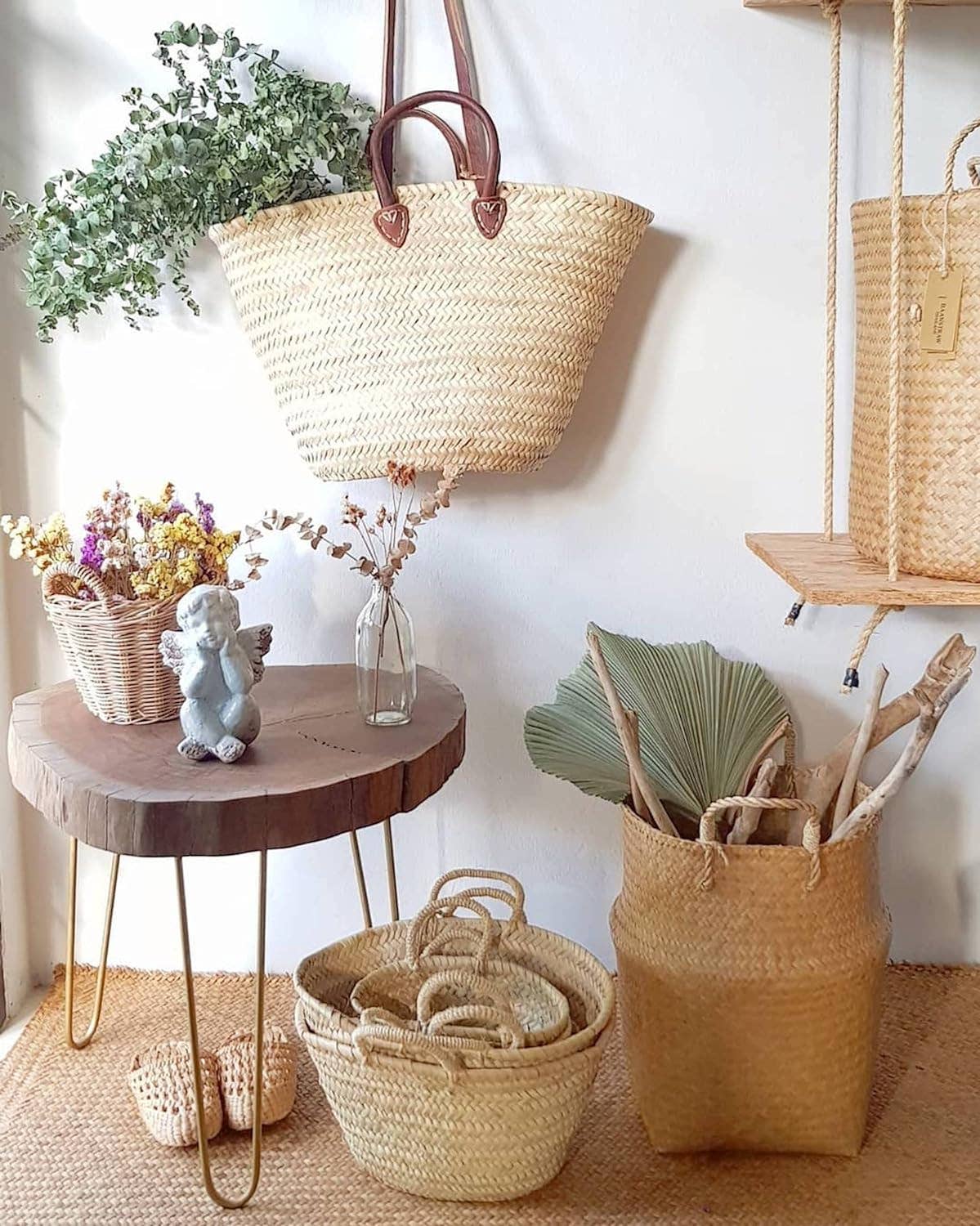 NomadWeave Ltd - Wholesale Beach Bag - FRENCH BASKET with double flat leather handles, straw bag, b2