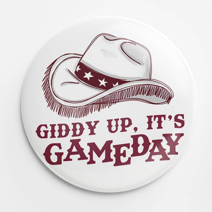 Giddy Up Button (Maroon) for wholesale by Thanks For Everything
