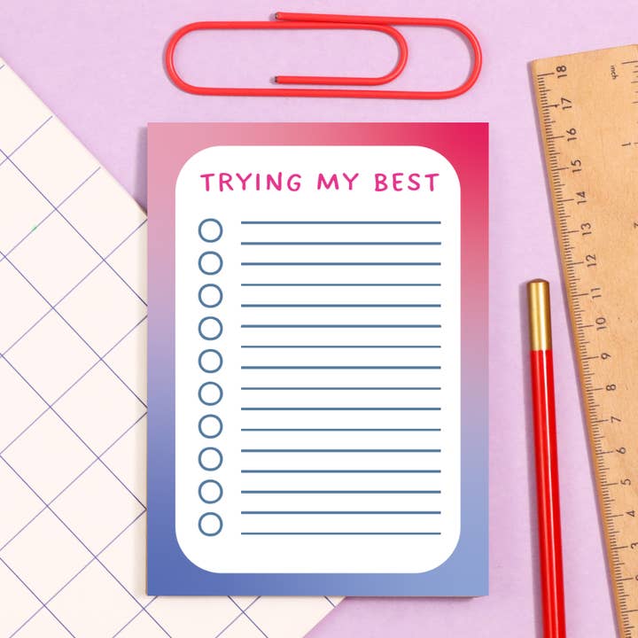 Fluffmallow (Custom duties for USA are pre-paid by us) - Wholesale Notepad - A6 Trying My Best Affirmation To Do List Notepad