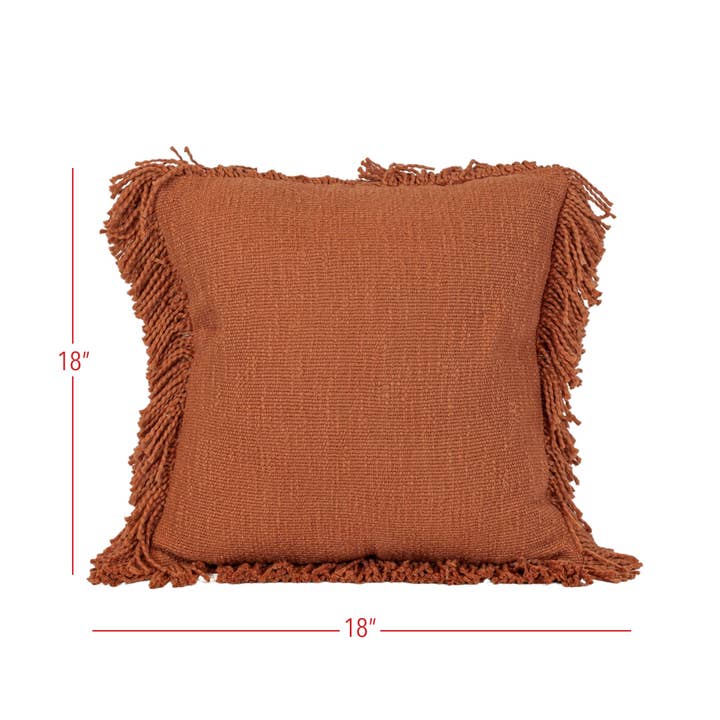 Foreside Home & Garden - Wholesale Throw/Decorative Pillow - Mattie 18x18 Woven Rust Yarn Fringe Filled Pillow Cotton5