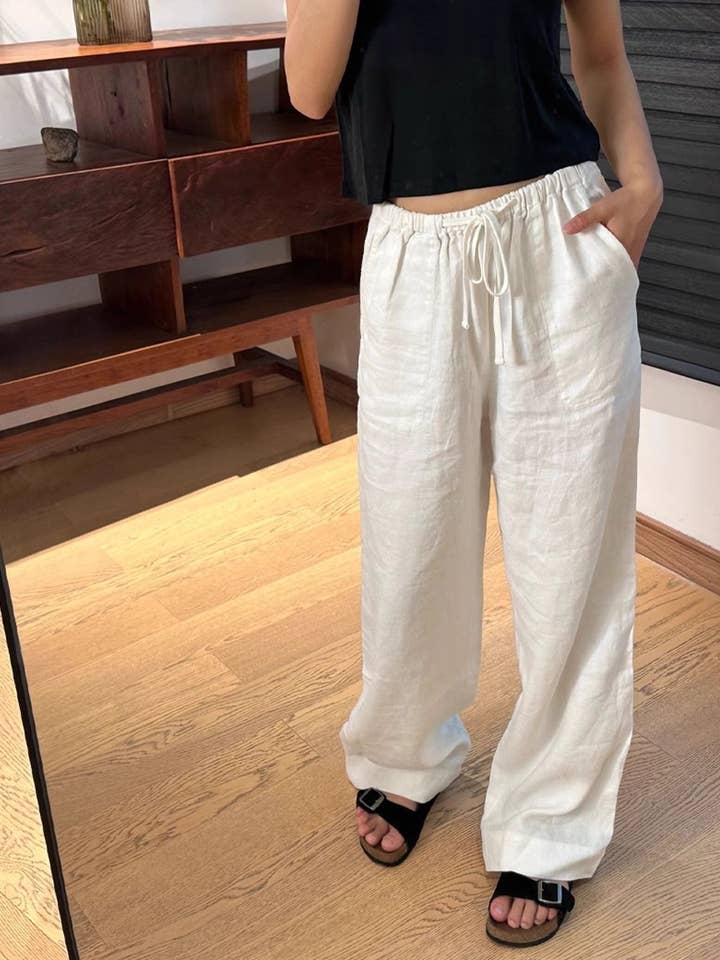 Pettie white linen pants women casual trousers for wholesale by Whisper Mint