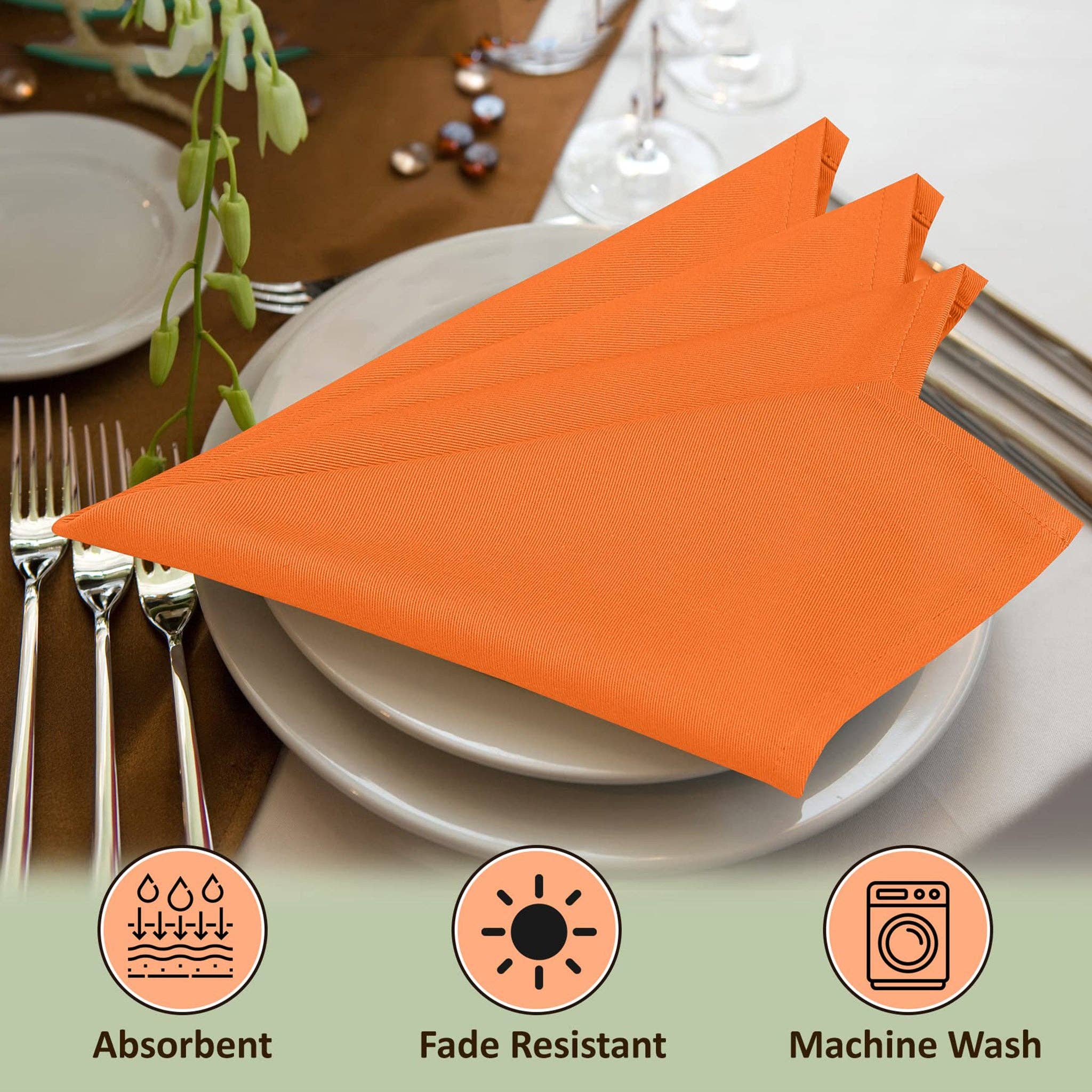 Orange 12-Pack Square Cloth Napkins Polycotton Twill, 18x18 inches for wholesale on Faire3