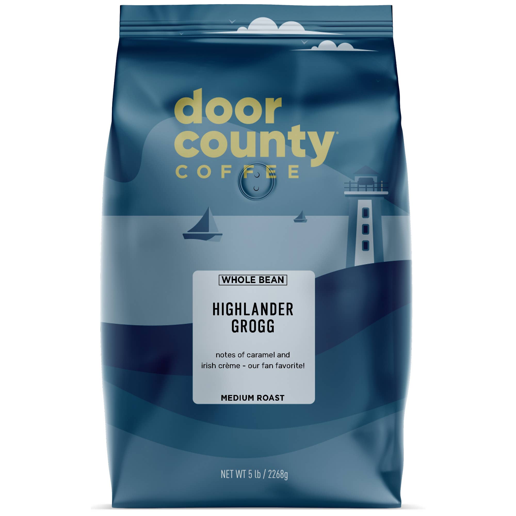 Door County Coffee - Vente Grains de café - Café Highlander Grogg aromatisé à grains entiers, rôti moyen, 5 lb1