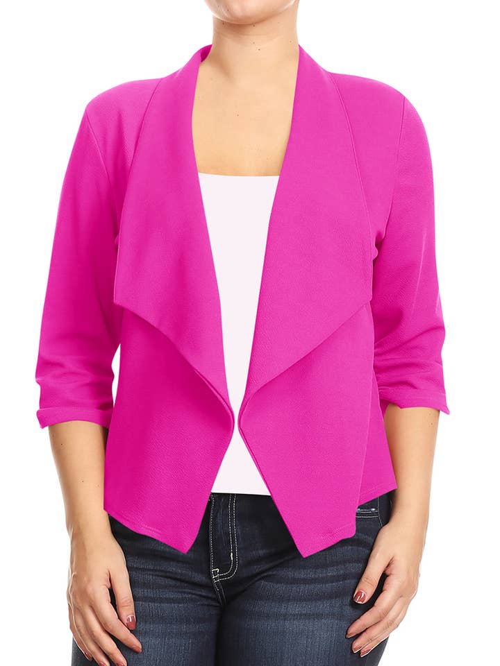 Casaco Blazer sólido aberto frontal tamanho Plus Size por atacado de MOA COLLECTION