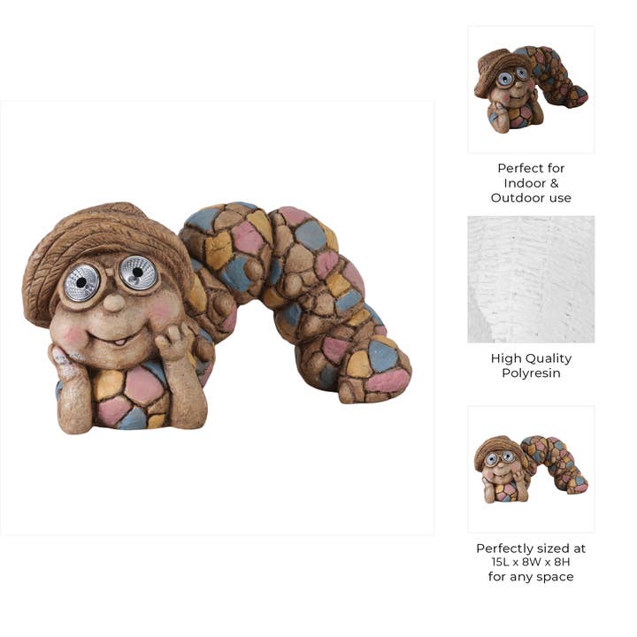 Sagebrook Home - Wholesale Outdoor Ornament/Decor - Multicolor 15 in. Caterpillar with Sun Hat and Solar Eyes