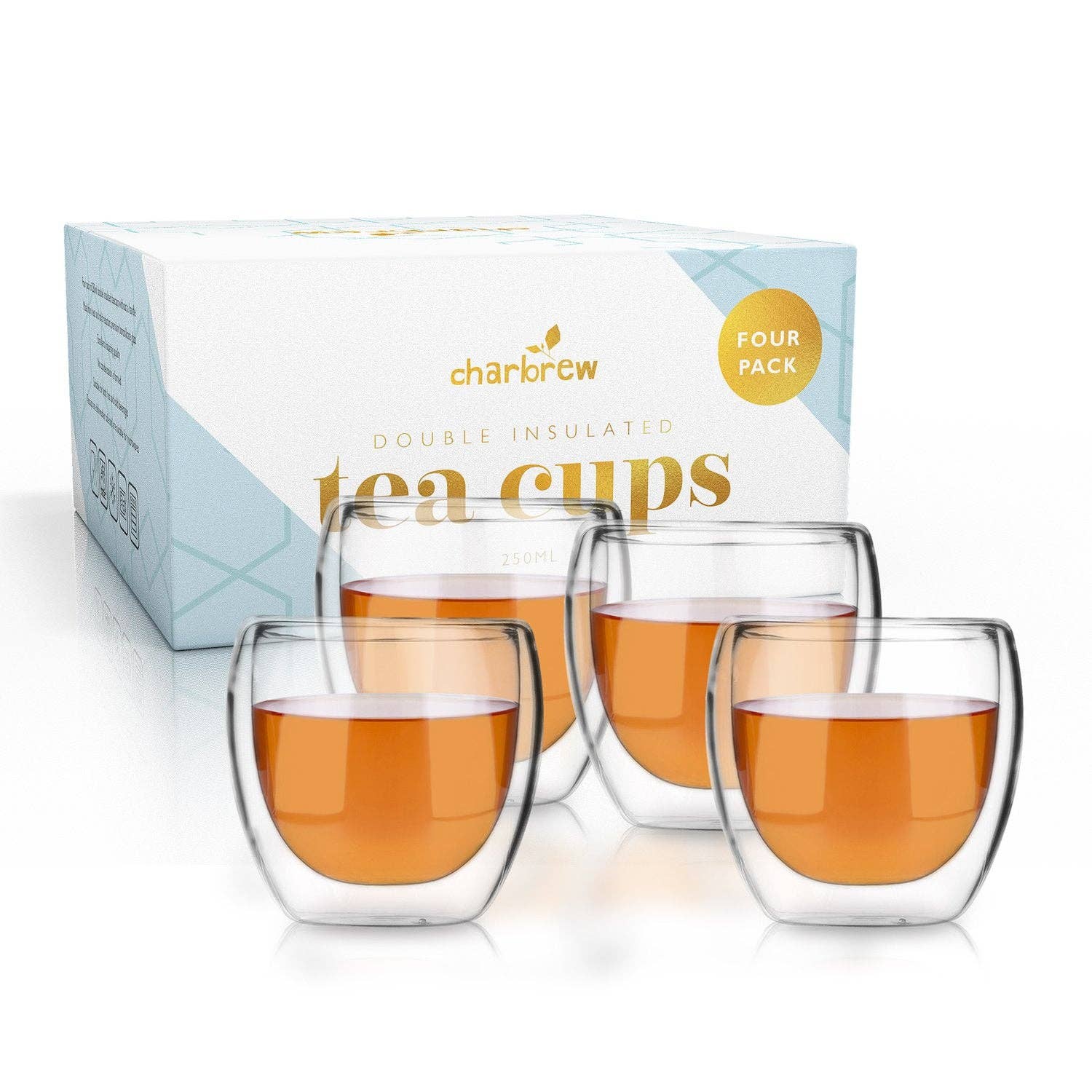 Charbrew Tea & Coffee – wholesale Coffee/tea cup – 4 Pack Double Walled Glass Thermo Tea Cups0