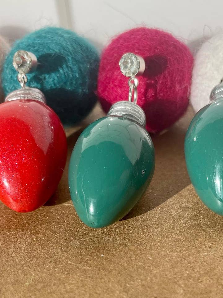 Christmas lightbulb dangle earrings for wholesale by She makes clay