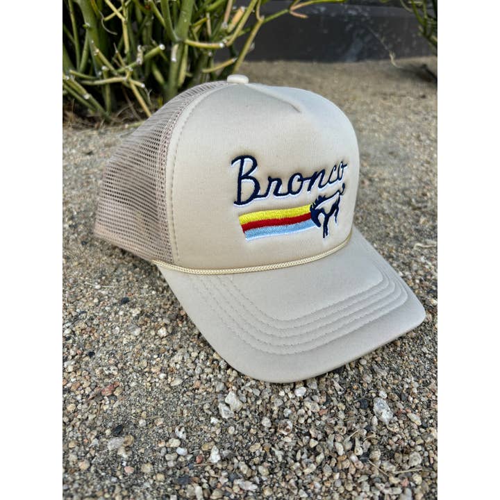 Free Spirit - Wholesale Trucker Hat - Men's - Bronco Embroidered Tan Trucker Hat