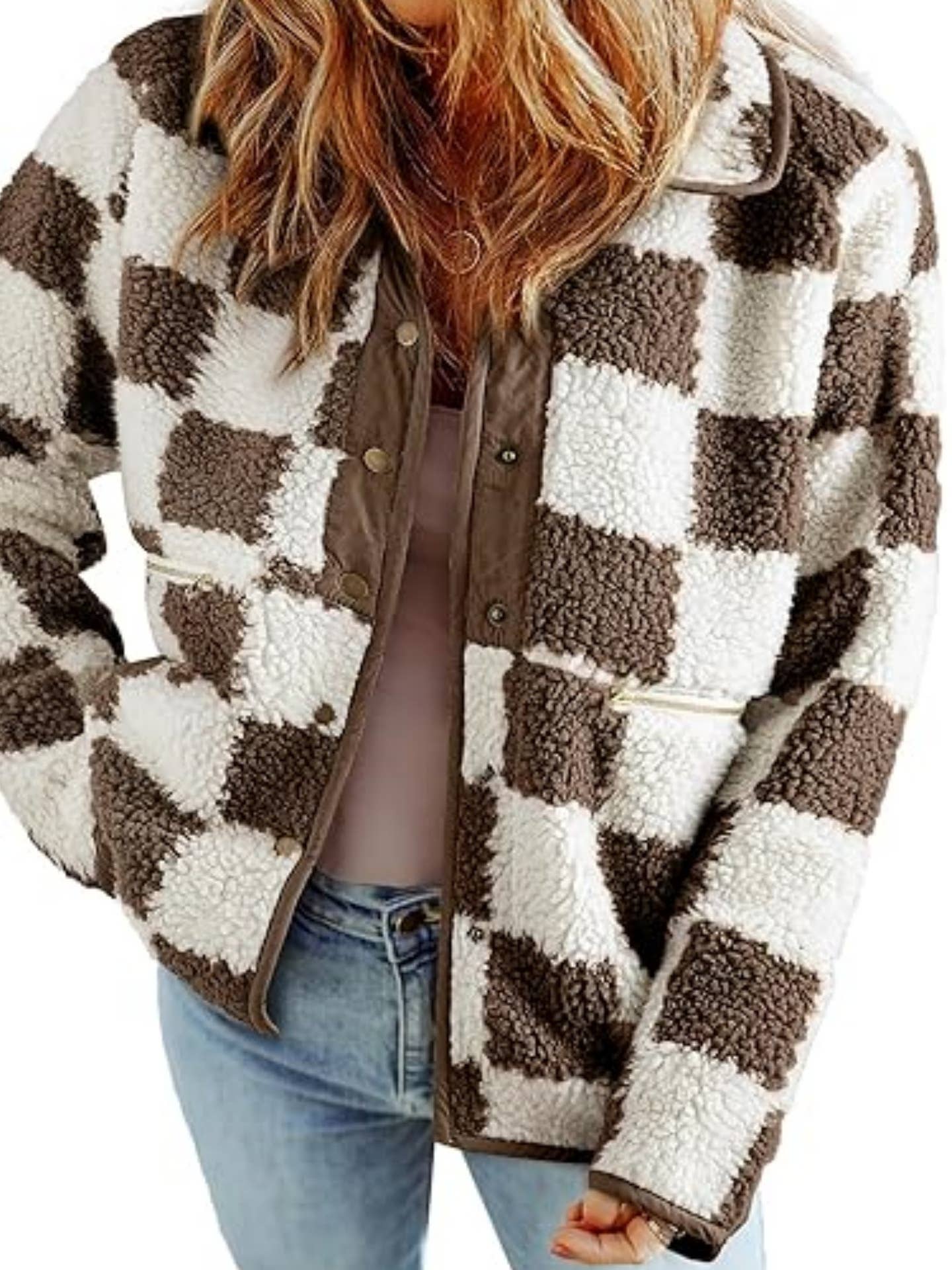 Rosa Clothing - Wholesale Jacket - Women's - Checkered fleece snap buttoned relaxed jacket12