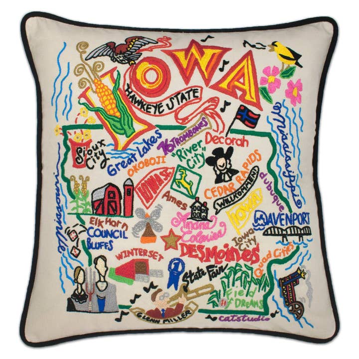 Iowa Hand-Embroidered Pillow for wholesale by catstudio