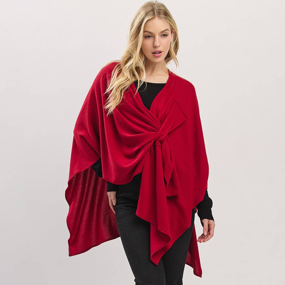 Sensibling Corp. - Wholesale Poncho - Dames - Asymmetrische Zoom Solide Doorknoop Gedrapeerde Strik-Voorkant Wikkelponcho14