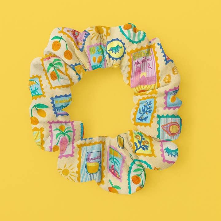 Amalfi Coast Scrunchie, Mediterranean Stamp Pattern Hair Tie, Travel Aesthetic Accessory, Citrus Lobster Wine Gift for Her, Summer Hair for wholesale by OhhhSoPeachy