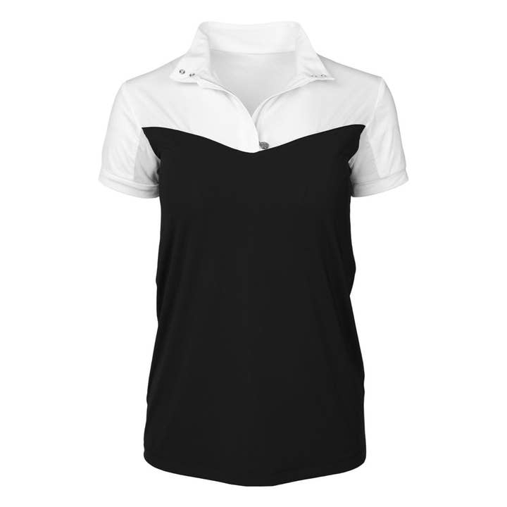 Dapplebay Lady 1/4 Zip Show Top - Manches Courtes-Blanc/Noir pour la vente par Dapplebay