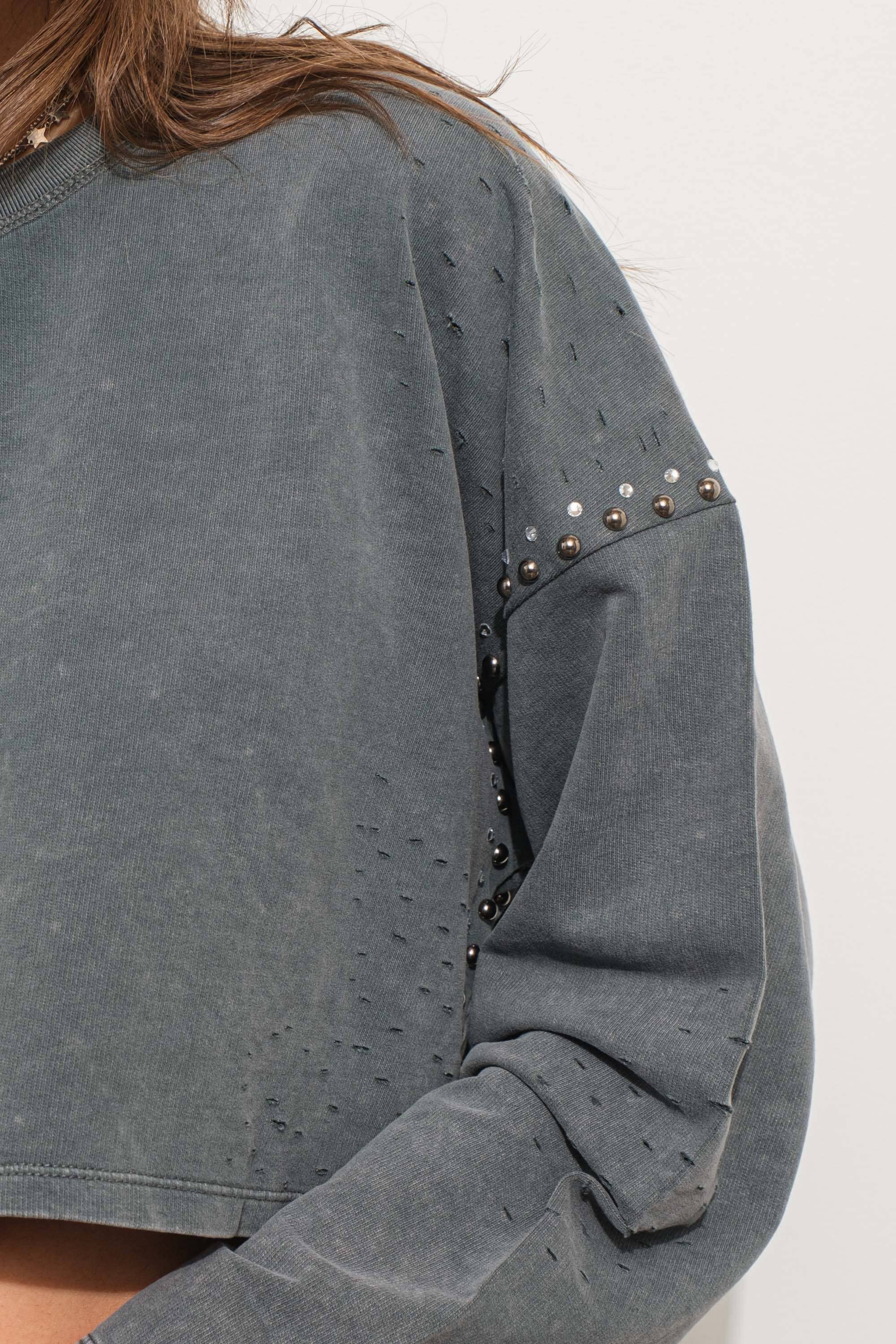 Blue B - Vente Sweat-shirt – femme - 22789T - Haut en molleton délavé3