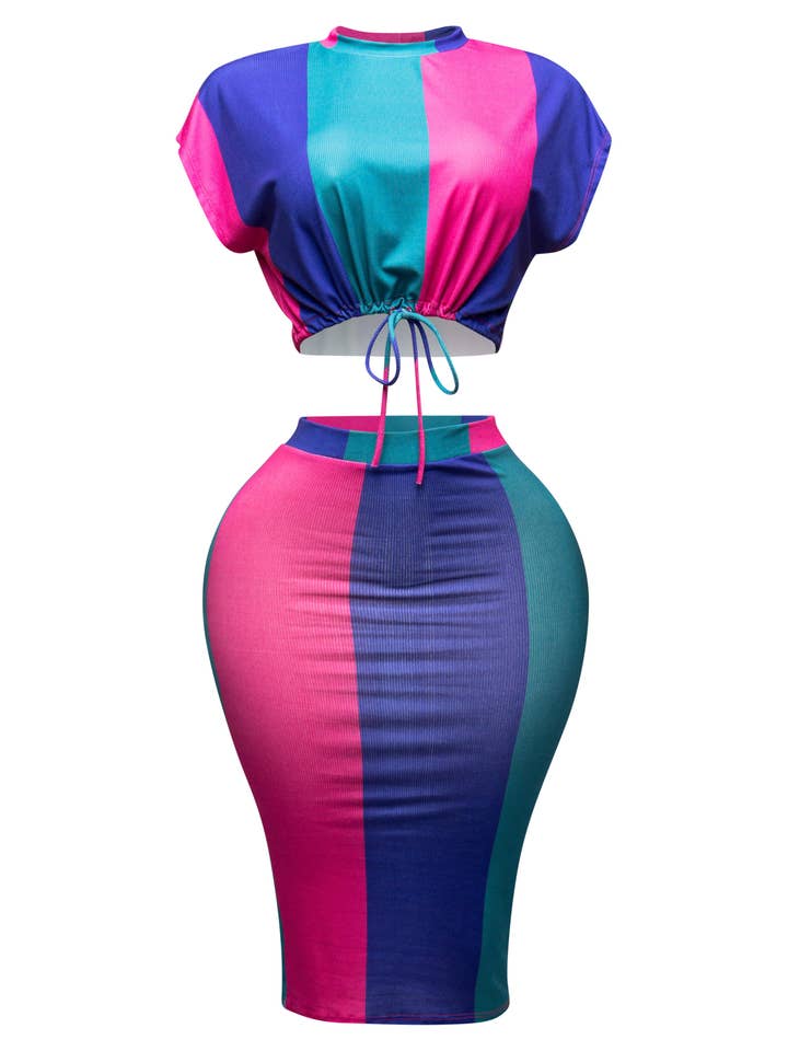 PLUS SIZE Crop top & Midi skirt set for wholesale by K Too