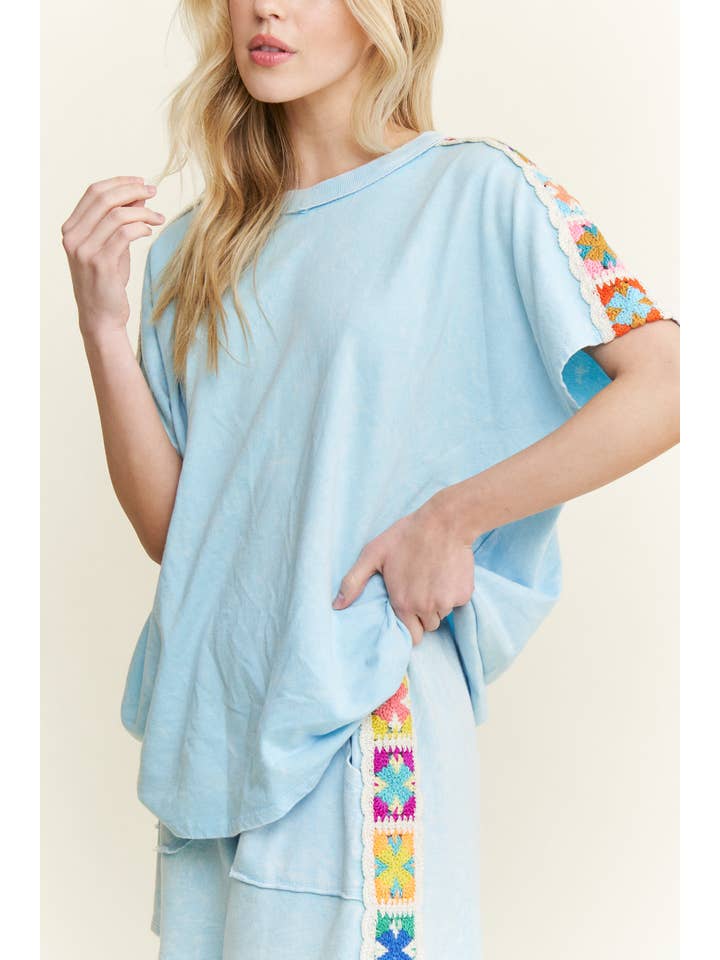 J.Her - Wholesale Shorts - Women's - Mineral Washed Crochet patch side trim Knit Shorts HP6487