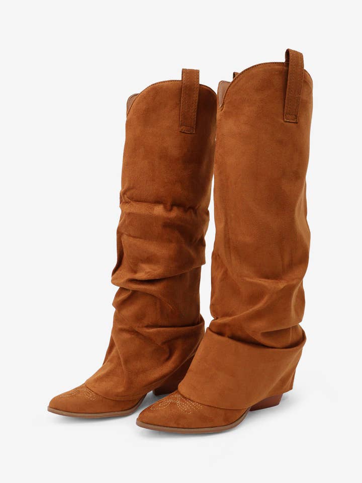 Tan CONNECTION - Slouchy Cowboy Boots for wholesale on Faire