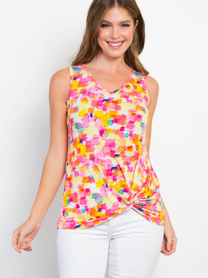 PT11340 WRINKLE FREE SIDE KNOT PRINT TOP for wholesale by Emme Kay