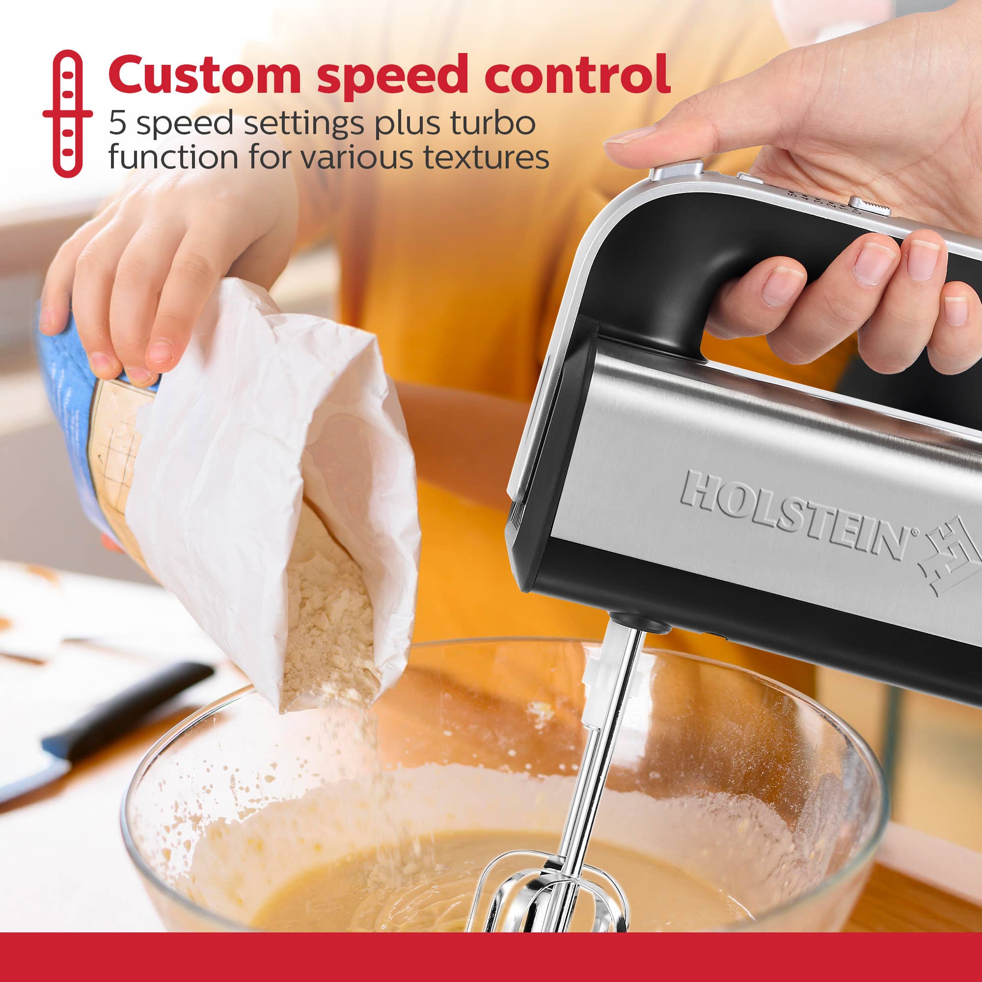 Black 5-Speed Hand and Stand Mixer with LED Light- Single Unit for wholesale on Faire3