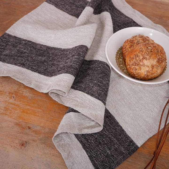 NorraVilla - Wholesale Theedoek - Linnen keukenhanddoek - Toscane - zwarte strepen