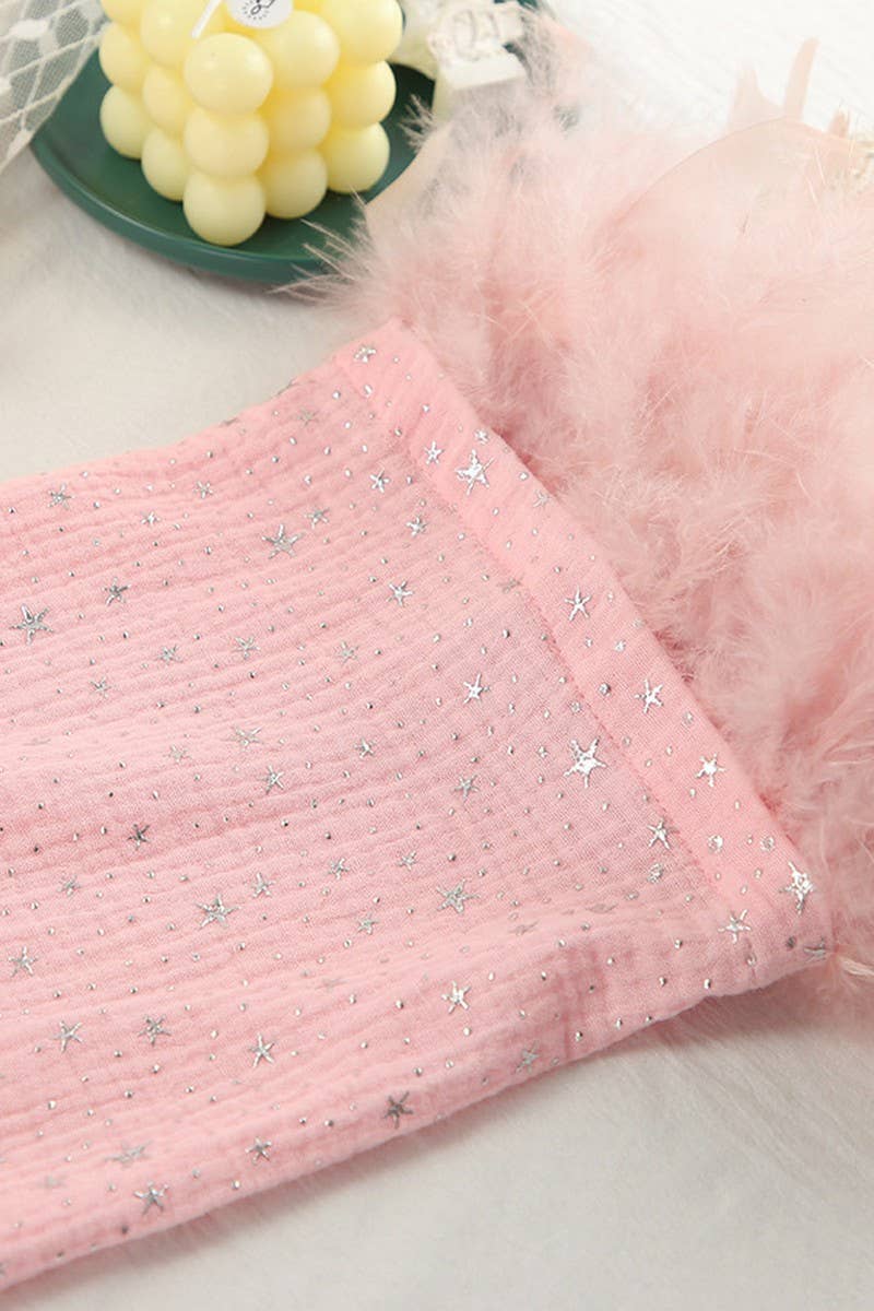 ROSE CWSPJ0393_NUISSETTE EN COTON AVEC PATCHWORK DE STRASS ET PLUMES en vente sur Faire6