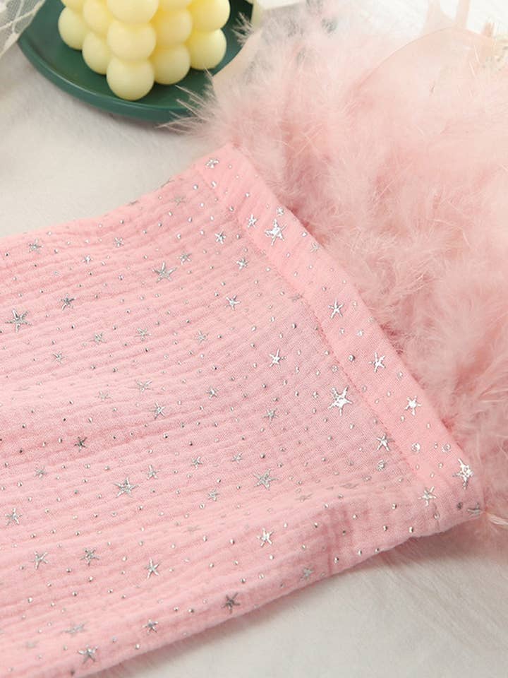 ROSE CWSPJ0393_NUISSETTE EN COTON AVEC PATCHWORK DE STRASS ET PLUMES en vente sur Faire6