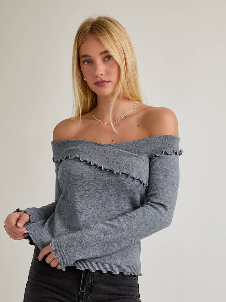 LETTUCE HEM KNIT SWEATER TOP for wholesale by LE LIS