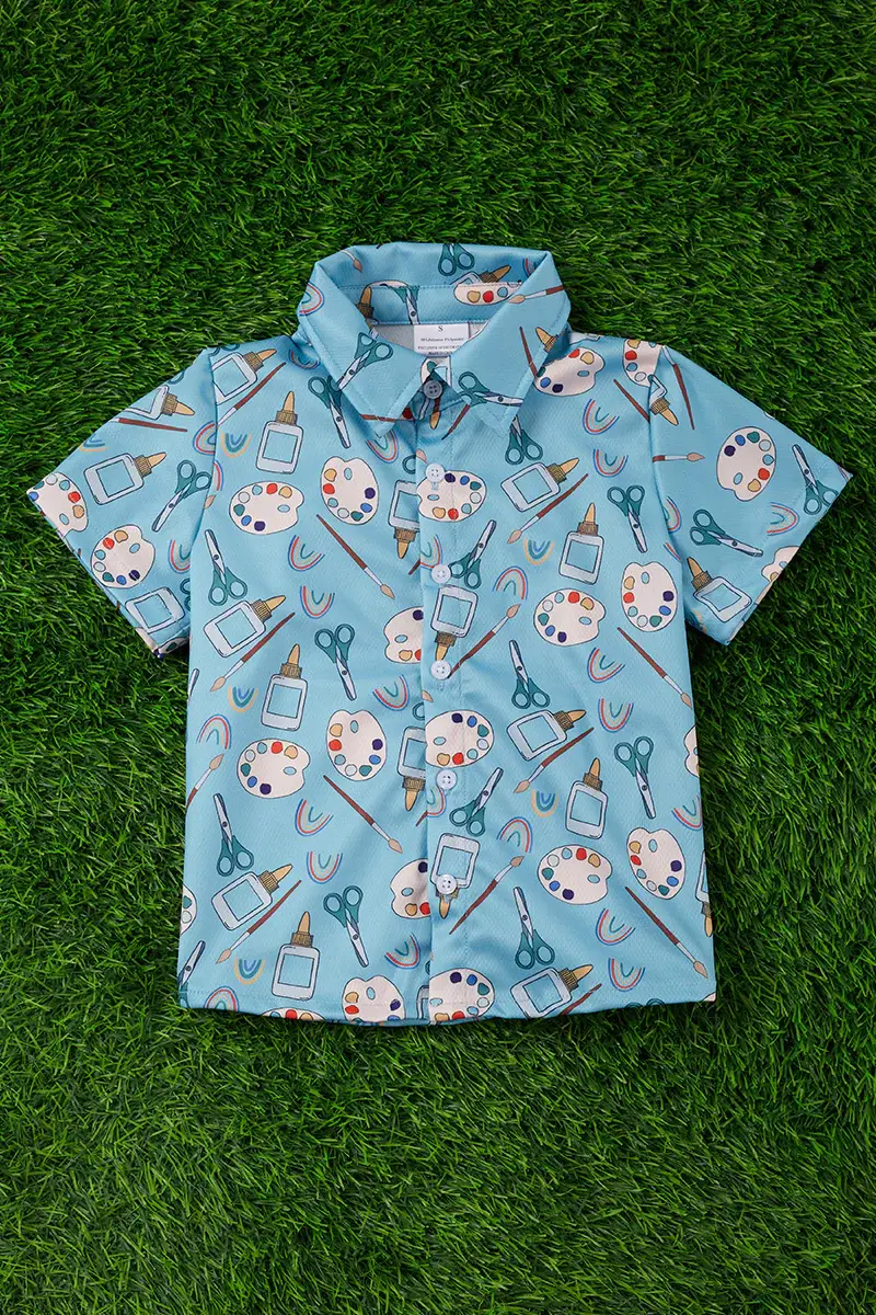 Kids Charm Online - Wholesale Button Down Shirt - Kids - BACK TO SCHOOL (ART CLASS PRINTED BUTTON UP SHIRT. SOL0