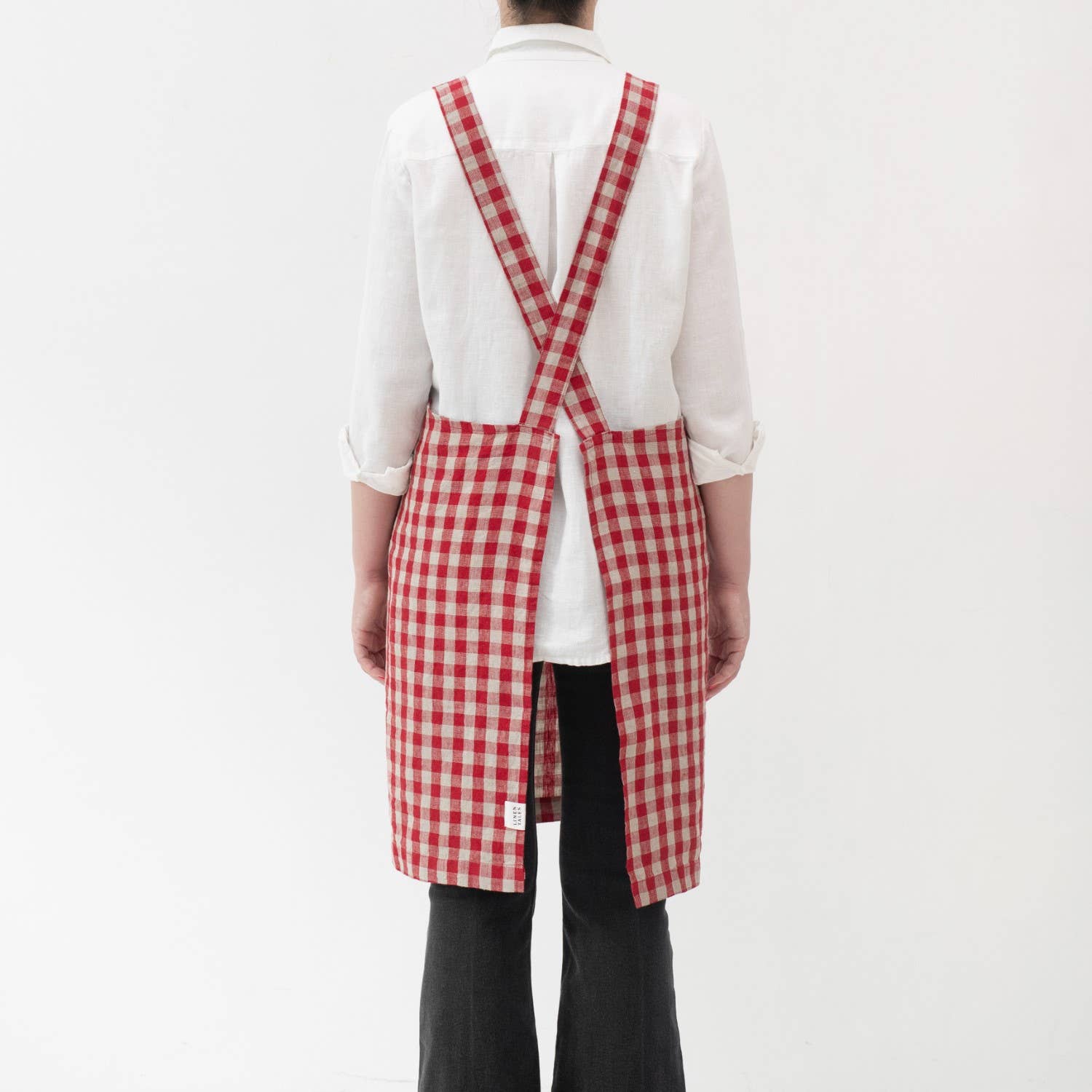 Wholesale Red Gingham Linen Japanese Crossback Apron for your