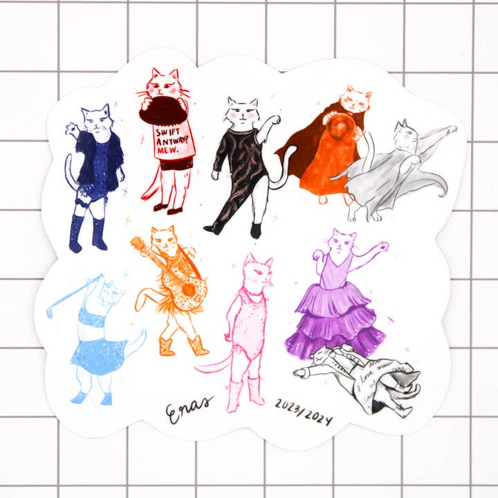 Eras Cats Vinyl Sticker for wholesale by Amy Hartelust Art and Illustration