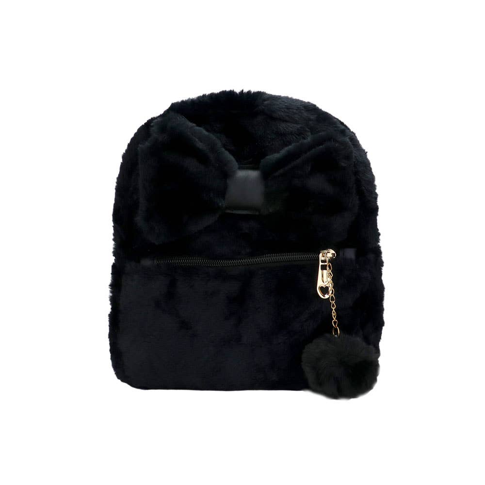 Sensibling Corp. - Wholesale Backpack - Women's - Faux Fur Bow Pom Pom Pointed Plush Mini Backpack4