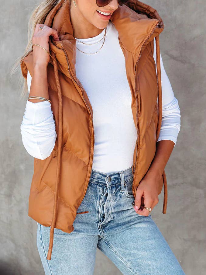 Rosa Clothing - Wholesale Outerwear Vest - Women's - Hooded Puffer Double Slip Pocket Waistcoat8