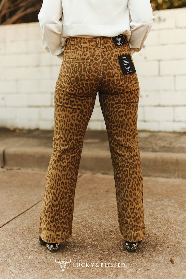 LUCKY & BLESSED - Wholesale Jeans - Women's - Plus Brown Leopard High Rise Trouser Jeans 30in Inseam1