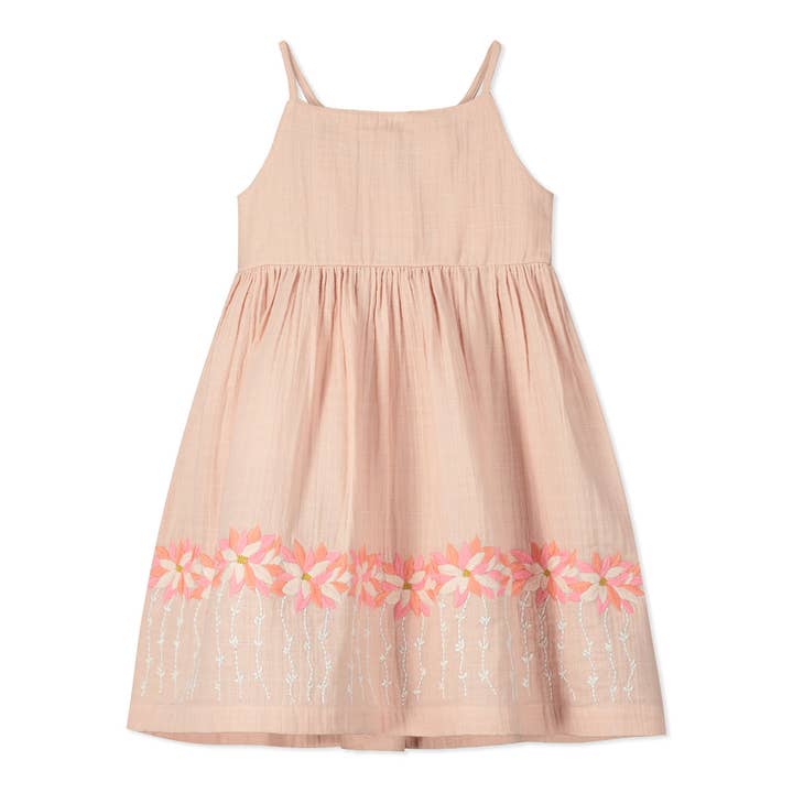 Classic sundress in pink with embroidery for wholesale by Poppet & Fox