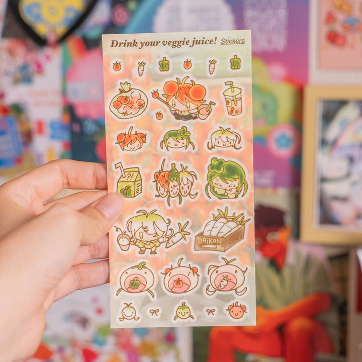 Veggie Girls Sticker Sheet for wholesale by Milki Tea Studios