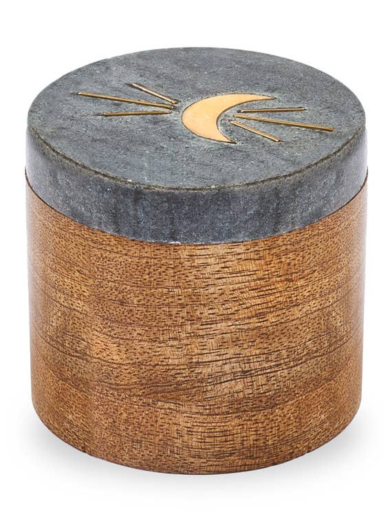 Indukala Moon Phase Keepsake Box - Black Marble, Wood, Brass for wholesale by Matr Boomie Fair Trade
