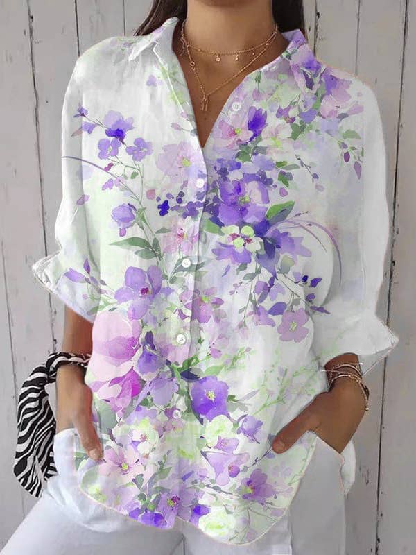 Rosa Clothing - Wholesale Shirt - Women's - Women Vintage Floral Print Long Sleeve Casual Boho Blouse24