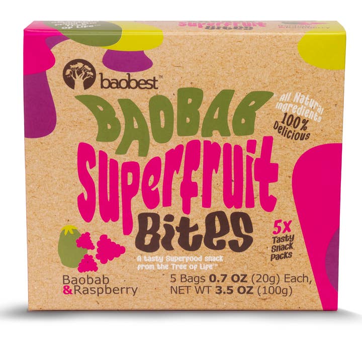 Raspberry + Baobab Superfruit Bites (6u case) for wholesale by BaoBest