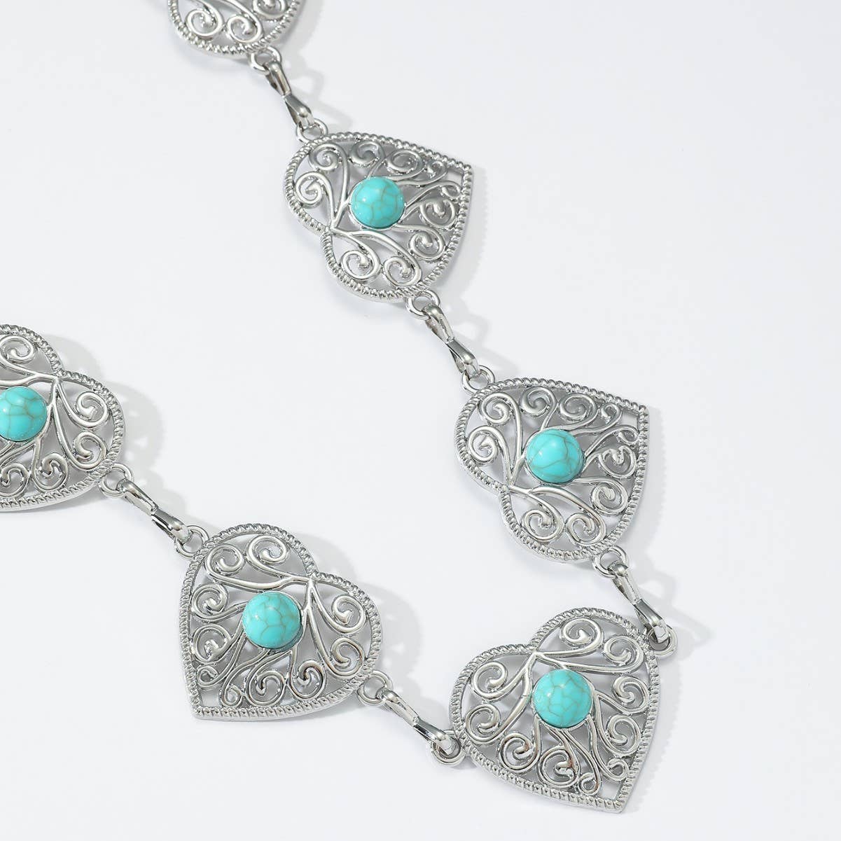 Tourtiwi - Wholesale Belt - Women's - Boho Heart Shape Turquoise - Inlaid Metal Waist Chain3