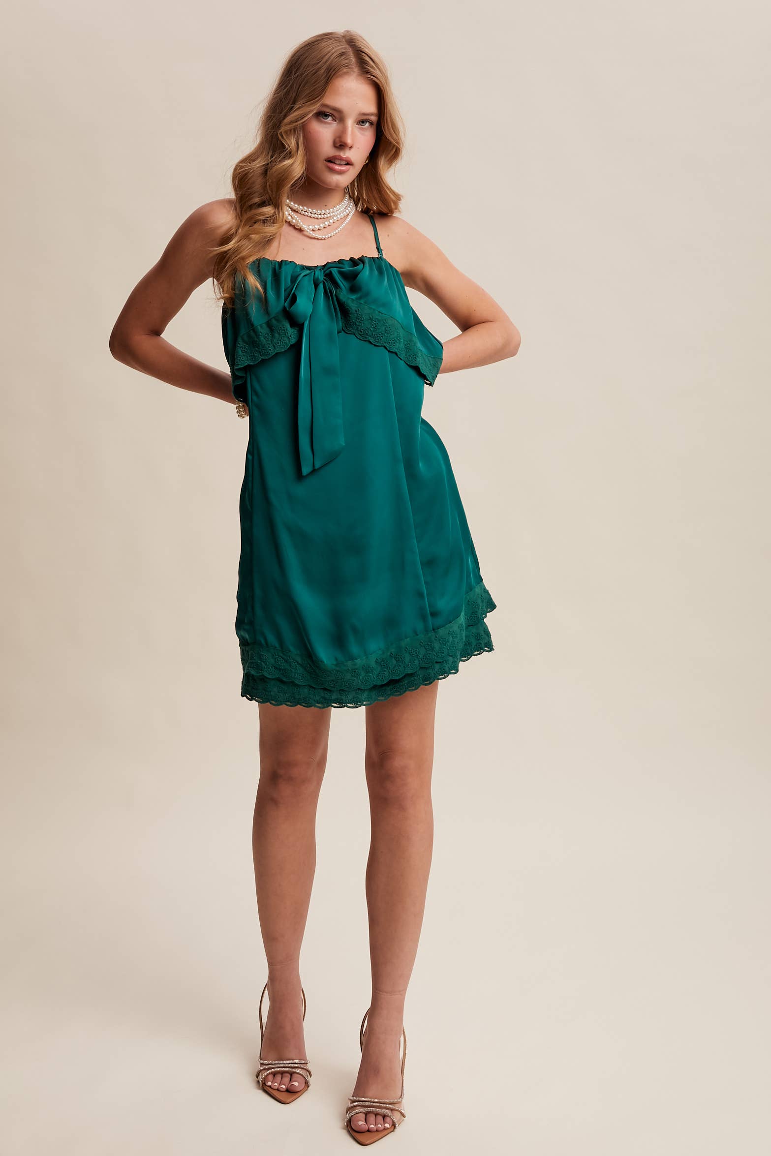 Listicle - Wholesale Dress - Women's - Bow Front Lace Trim Mini Dress LD106320