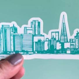 Autocollant Skyline San Francisco Sarcelle pour la vente par Coffee n Cream Press