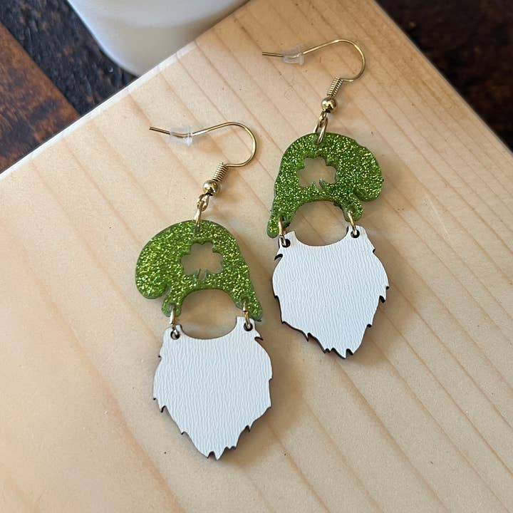 Suchfungoods - Wholesale Dangle Earrings - 2part acrylic shamrock leprechaun gnome dangles0
