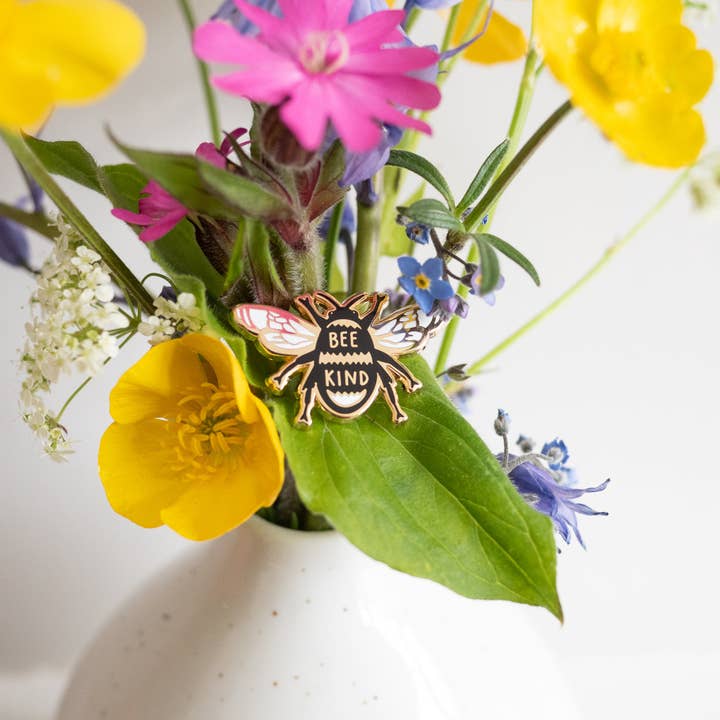 The Black Pug Press - Wholesale Lapel Pin/Button - Bee Kind Enamel Pin