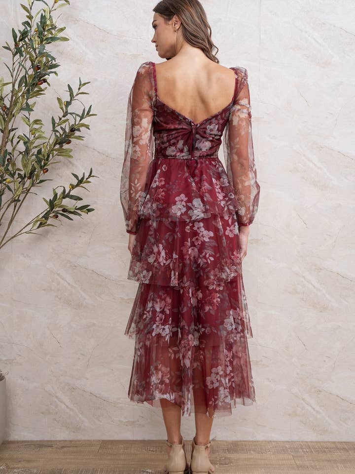 Rosemore Couture - Wholesale Dress - Women's - FLORAL PRINT PLEATED MIDI DRESS 5