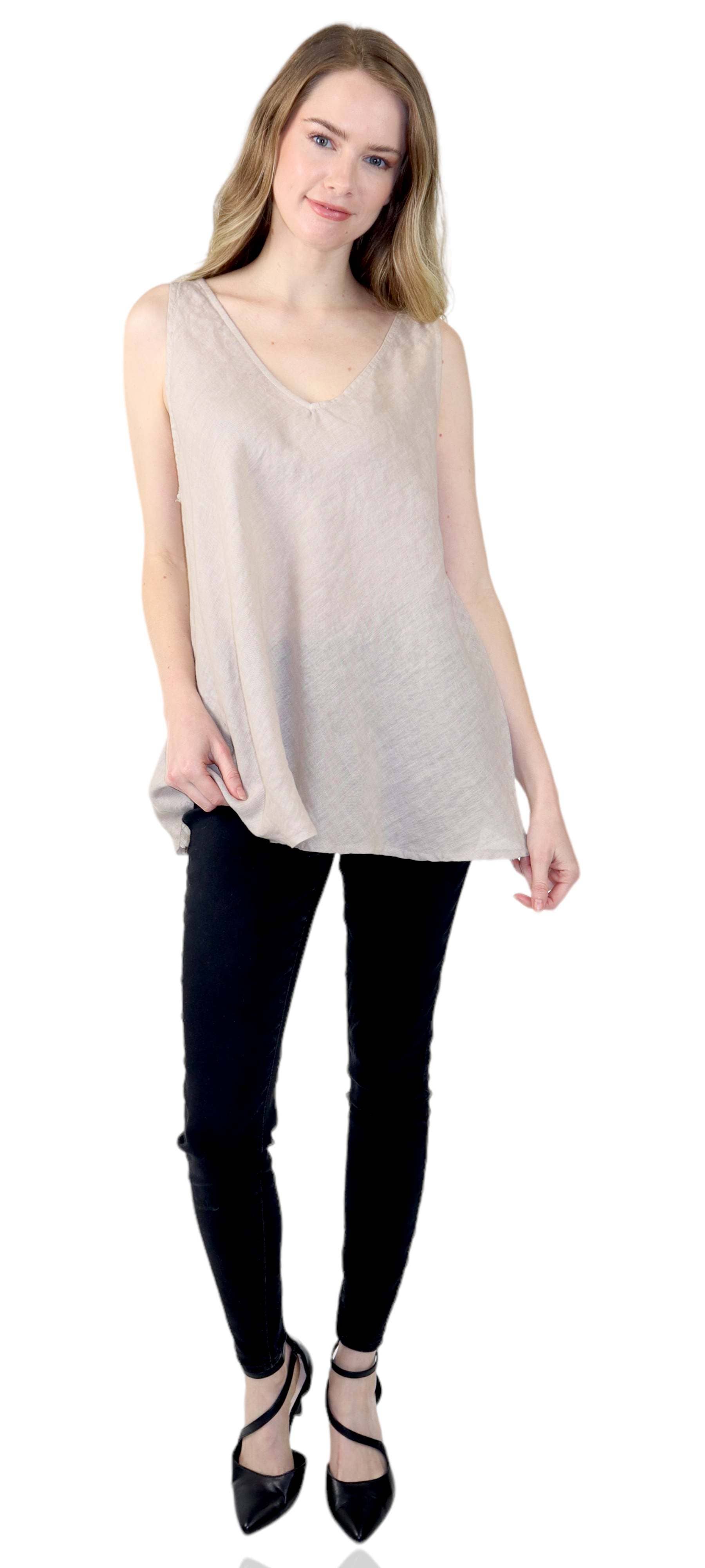 LINEN AND GAUZE - Wholesale Tunic - Women's - Biased cut perfect fit linen tunic, V neck Linen Tank tunic0