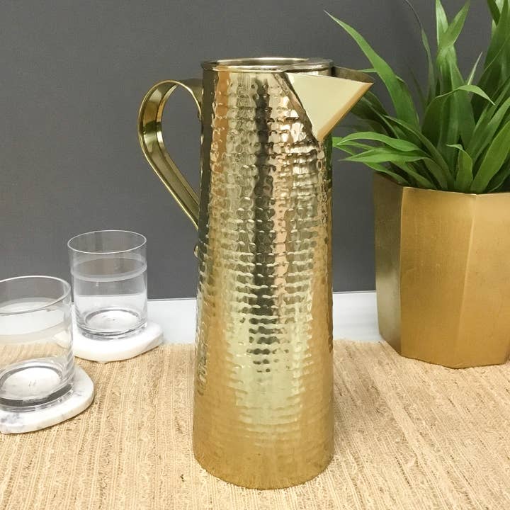 India Handicrafts Inc - Wholesale Pitcher - Gold Hammered Pitcher sku#700241