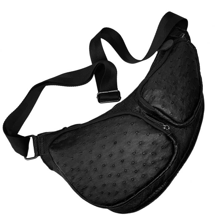 Bolsa de estilha em couro preto, saco feito de couro genuíno de avestruz por atacado de ANKO