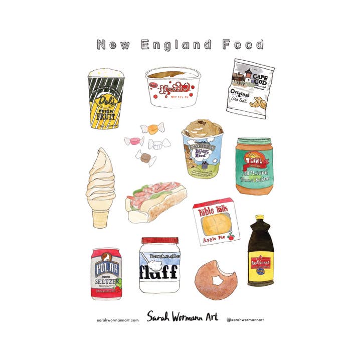 Sarah Wormann Art - Vente Autocollant - Feuille d'autocollants New England Foods - Vinyle, Imperméable, Découpée1