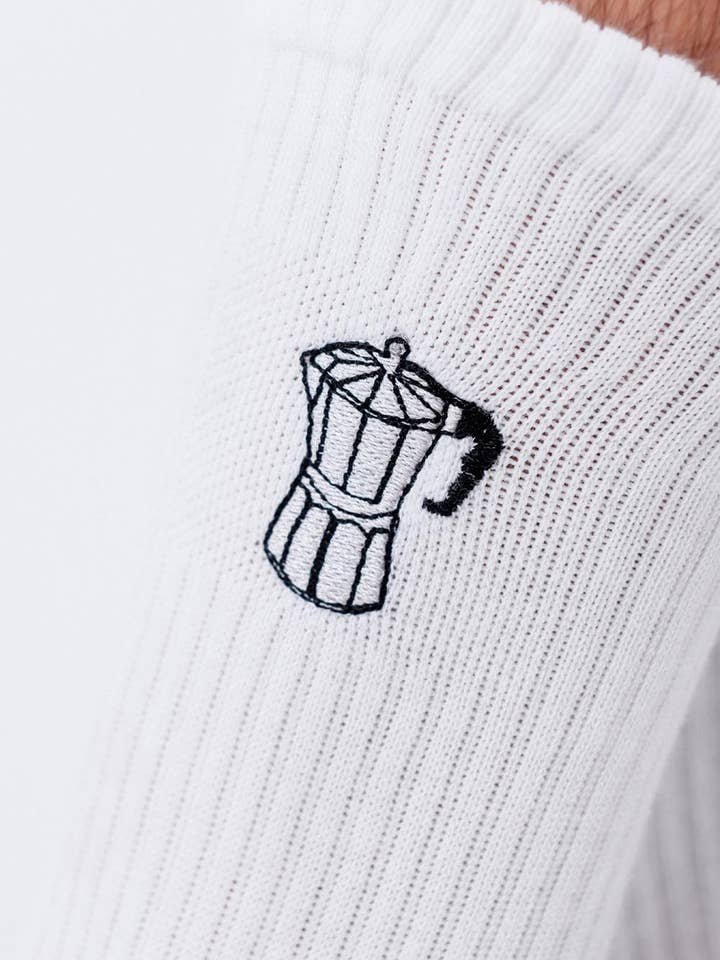 Espresso maker | Embroidered organic cotton socks for wholesale by Fashion Drinks