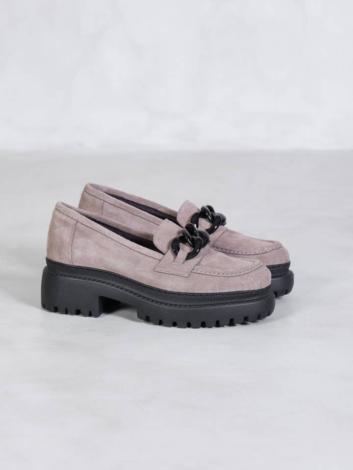 ALESSA TAUPE - Chain Trim Loafers for wholesale by KMB Shoes
